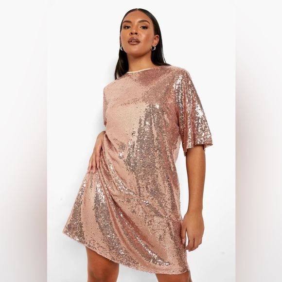 Plus Sequin Sleeve Shift Dress - Picture 2 of 6